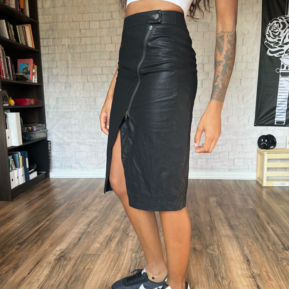 Free People Black Leather Midi Skirt - Picture 2 of 8